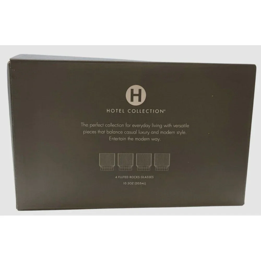 Hotel Collection Clear Set of 4 Smoked Fluted Double Old-Fashioned Glasses